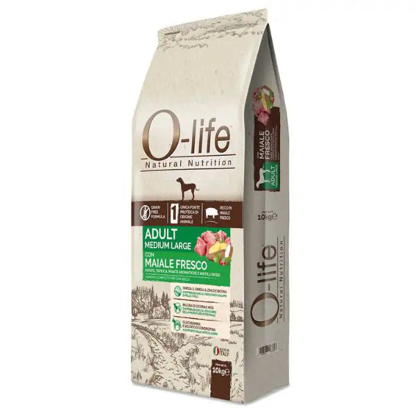O-life Dog Grain Free Adult Medium/Large Maiale fresco e Patate  10 kg bauzaarit.myshopify.com