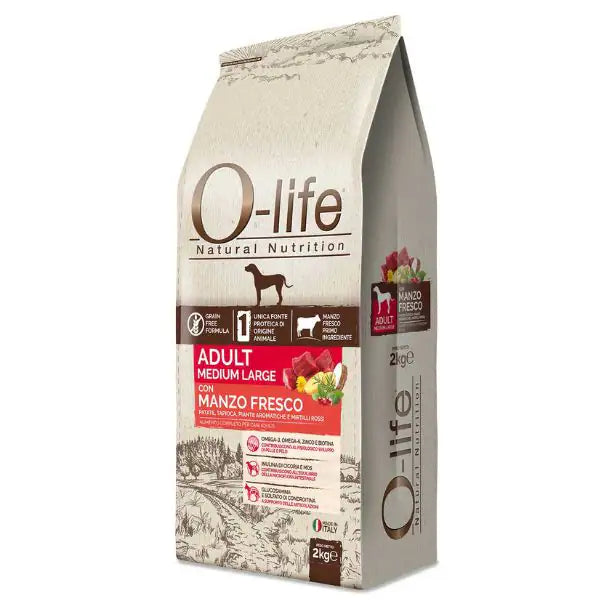 O-life Dog Grain Free Adult Medium/Large Manzo fresco   bauzaarit.myshopify.com