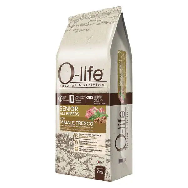 O-life Dog Grain Free Senior All Breeds Maiale fresco  7 kg bauzaarit.myshopify.com