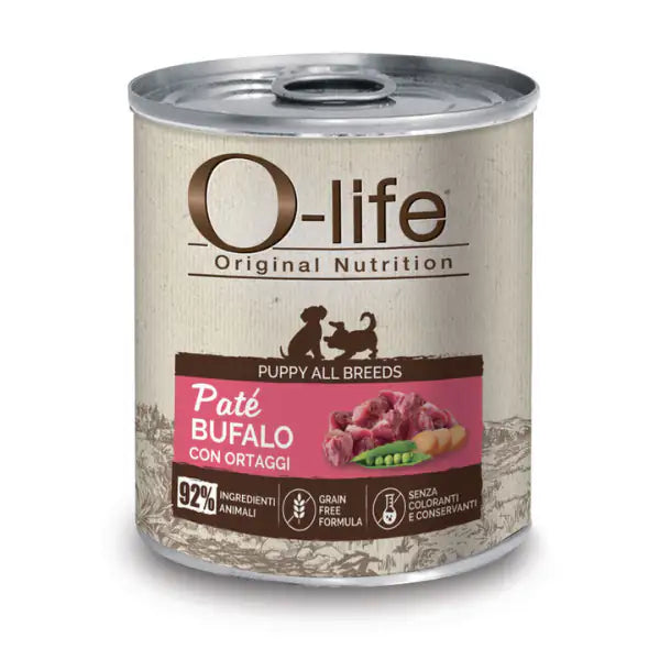 O-life Dog Puppy Patè Grain Free 400 gr  Bufalo e ortaggi bauzaarit.myshopify.com