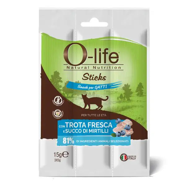 O-life Sticks Grain Free Snack per gatti 3x5 gr  Trota e mirtilli bauzaarit.myshopify.com