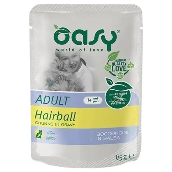 Oasy Cat Adult Bocconcini in salsa Hairball 85 gr   bauzaarit.myshopify.com