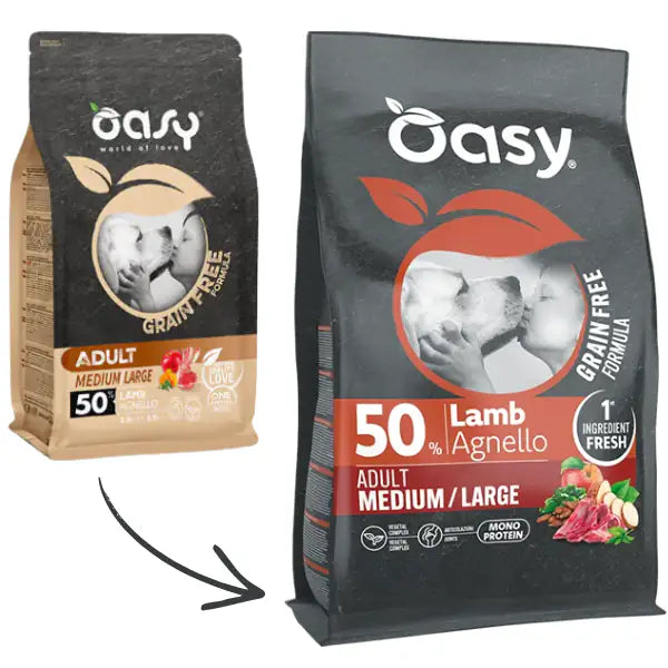 Oasy Grain Free formula Adult Medium/Large Agnello   Bauzaar.it