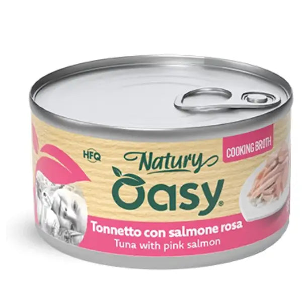 Oasy Natury Cat Adult Cooking Broth in brodo di cottura 85 gr  Tonnetto con salmone rosa Bauzaar.it