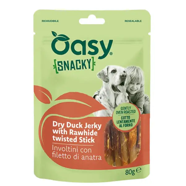 Oasy Snacky snack per cani cotto al forno Adult All Breeds 80 gr  Involtini con Filetto di Anatra Bauzaar.it