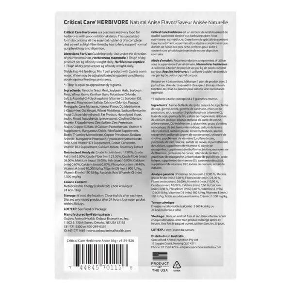 Oxbow Critical Care Herbivore Anice   bauzaarit.myshopify.com