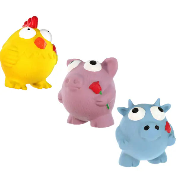 PetUp Joy gioco per cani con squeaker in lattice per denti e gengive  Misura 7,5 cm Little Farm Soggetti assortiti Bauzaar.it