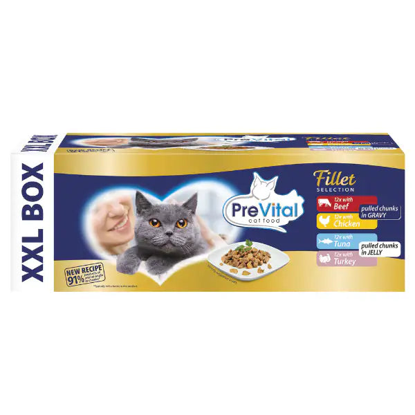 Prevital Cat Food Adult Fillet Selection Multipack XXL Box 48x85 gr   bauzaarit.myshopify.com