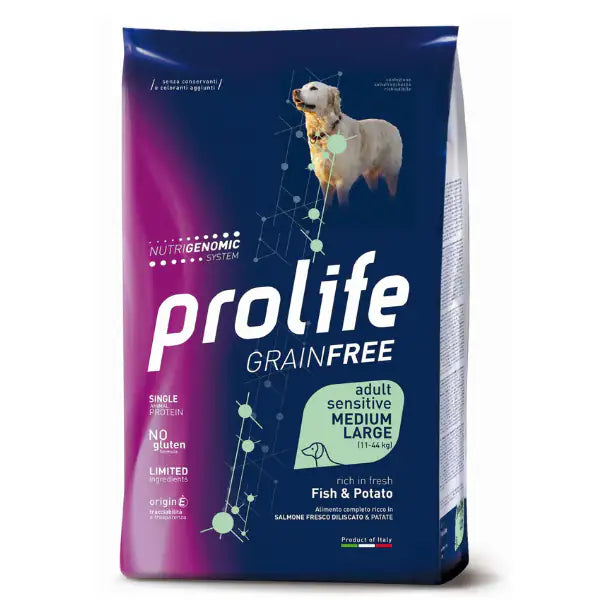Prolife Grain Free Cane Adult Sensitive Medium/Large Pesce e Patate   Bauzaar.it