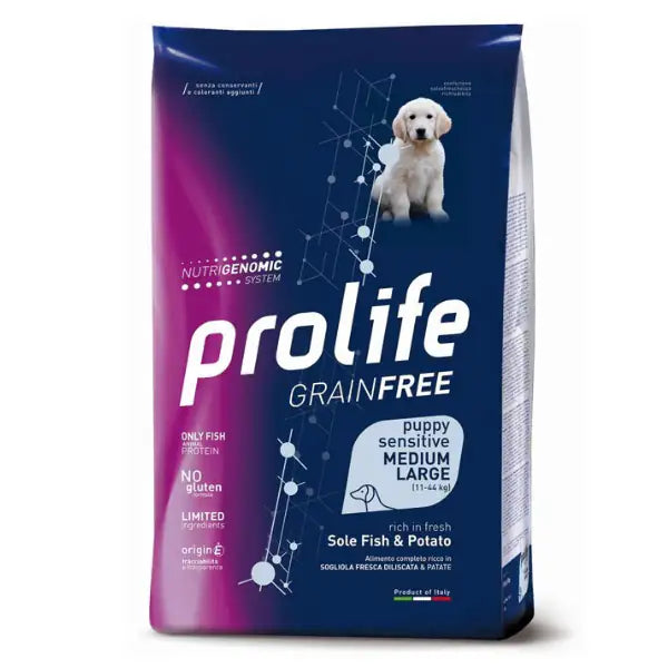 Prolife Grain Free Cane Puppy Sensitive Medium/Large Sogliola e Patate  2,5 kg bauzaarit.myshopify.com