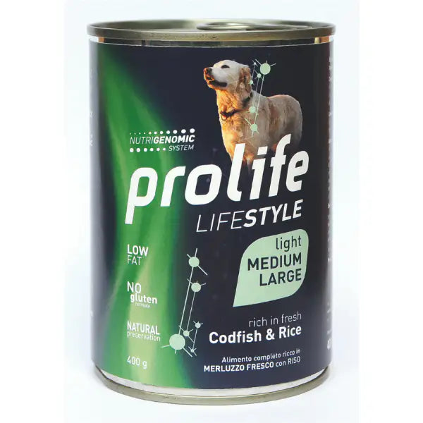 Prolife Lifestyle Umido Cane Medium/Large 400 gr  Light merluzzo fresco e riso bauzaarit.myshopify.com