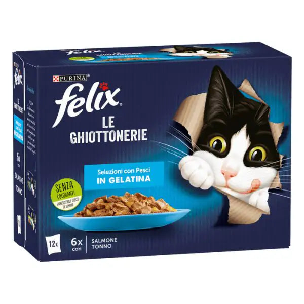 Purina Felix le Ghiottonerie Selezioni Deliziose in Gelatina Multipack 12x85 gr  12 bustine: 6 x Salmone - 6 x Tonno bauzaarit.myshopify.com