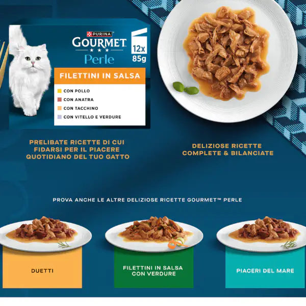 Purina Gourmet Perle selezionate Filettini in salsa multipack 12x85 gr   Bauzaar.it