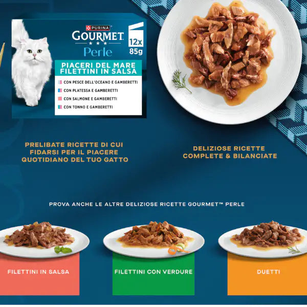 Purina Gourmet Perle selezionate Filettini in salsa multipack 12x85 gr   Bauzaar.it
