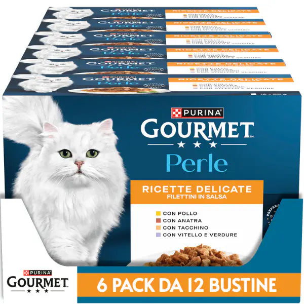 Purina Gourmet Perle selezionate Filettini in salsa multipack 12x85 gr  Ricette Delicate Bauzaar.it