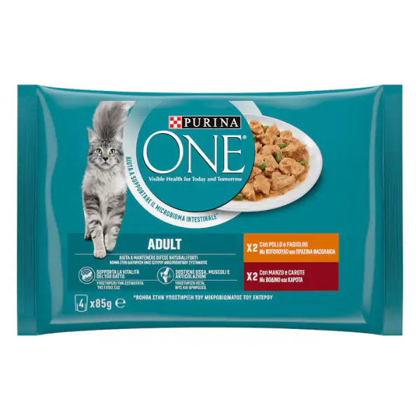 Purina One Cat Adult filettini in salsa multipack 4x85 gr  2x Pollo e fagiolini - 2x Manzo e carote bauzaarit.myshopify.com