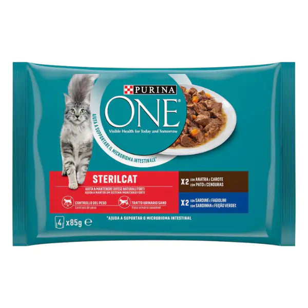 Purina One Cat Sterilised filettini in salsa multipack 4x85 gr  2x Salmone e carote - 2x Tacchino e fagiolini bauzaarit.myshopify.com