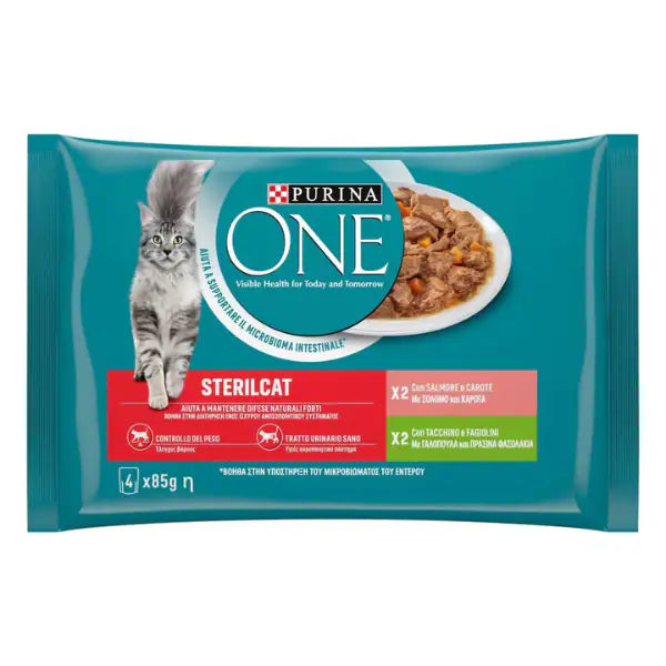 Purina One Cat Sterilised filettini in salsa multipack 4x85 gr  Anatra e carote - Sardine e fagiolini bauzaarit.myshopify.com