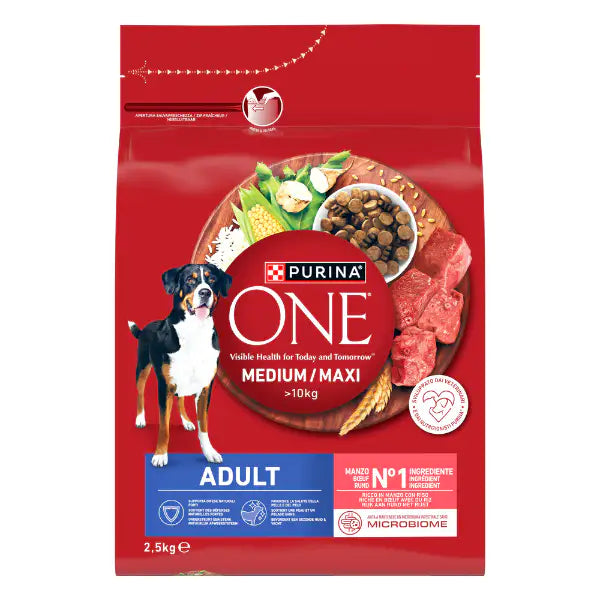 Purina One Dog Adult Medium/Maxi ricco di Manzo e riso   Bauzaar.it