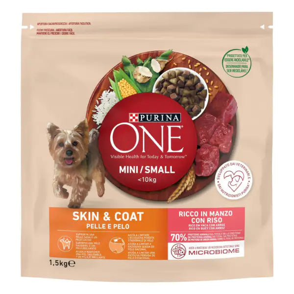 Purina One Dog Adult Mini/Small Skin & Coat ricco di Manzo e riso   bauzaarit.myshopify.com