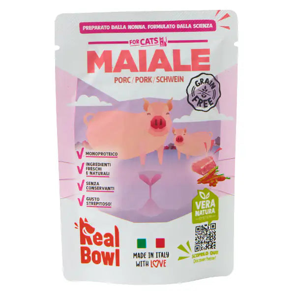 Real Bowl Cat Monoprotein Grain Free 80 gr  Maiale Bauzaar.it