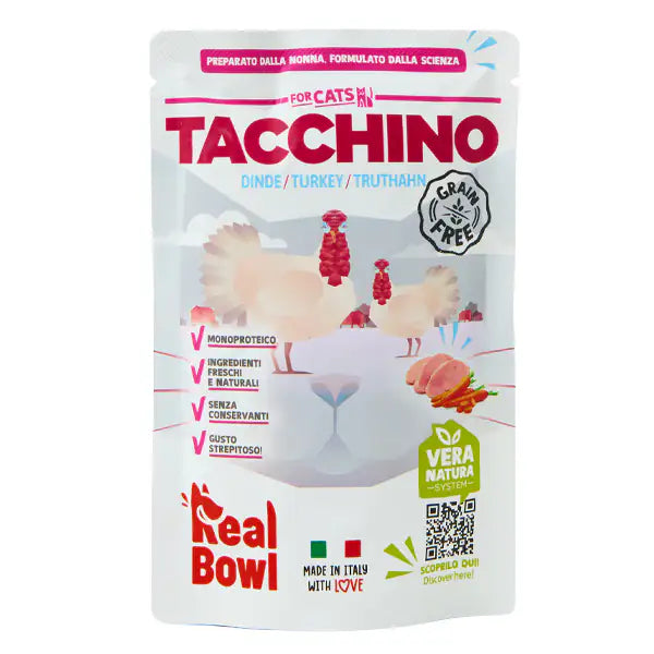 Real Bowl Cat Monoprotein Grain Free 80 gr  Tacchino Bauzaar.it
