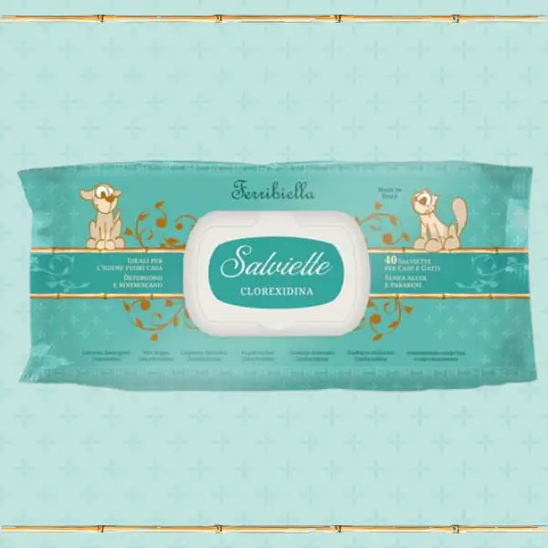 Salviette detergenti umidificate funzionali per cani e gatti Ferribiella  Clorexidina Bauzaar.it