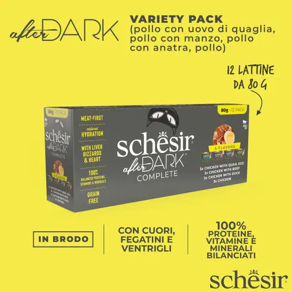 Schesir After Dark Cat Variety Pack Filetti in brodo 12x80 gr   bauzaarit.myshopify.com