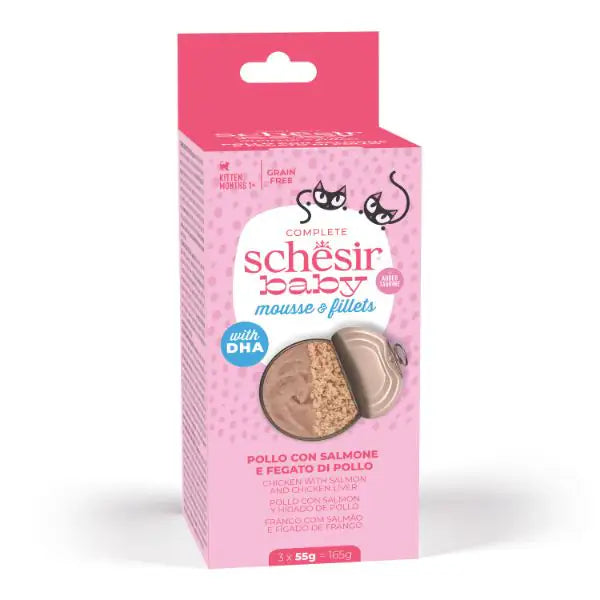 Schesir Baby Cat Mousse e Filetti Grain Free multipack 3x55 g  Pollo con salmone e fegato di pollo bauzaarit.myshopify.com