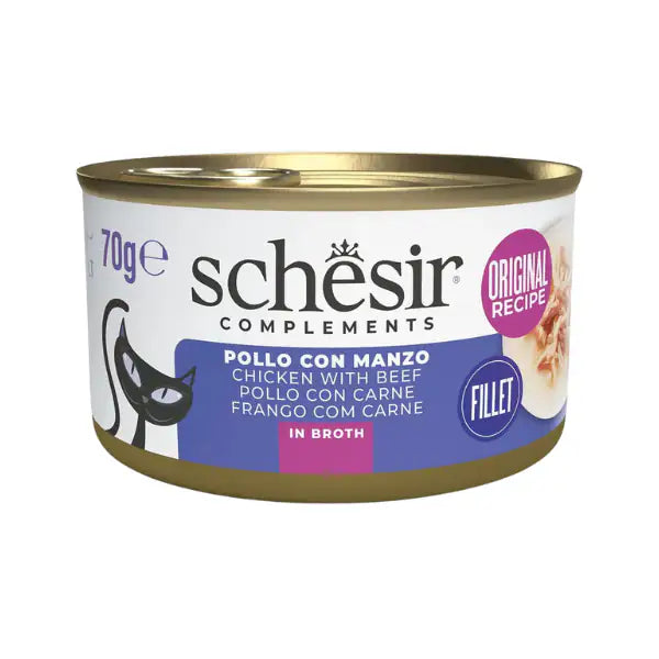 Schesir Cat Adult filetti in brodo alimento complementare in lattina 70 gr   bauzaarit.myshopify.com