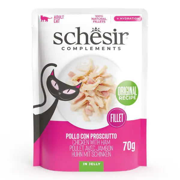 Schesir Cat Soft Adult filetti in gelatina alimento complementare bustine 70 gr  Filetti di pollo con prosciutto bauzaarit.myshopify.com