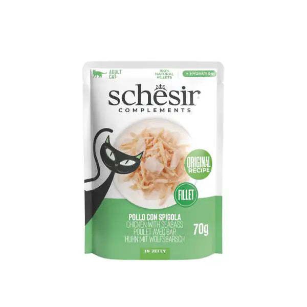 Schesir Cat Soft Adult filetti in gelatina alimento complementare bustine 70 gr  Pollo con spigola bauzaarit.myshopify.com