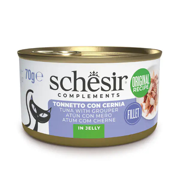 Schesir Cat Soft Adult filetti in gelatina alimento complementare lattina 70 gr  Tonnetto con cernia bauzaarit.myshopify.com
