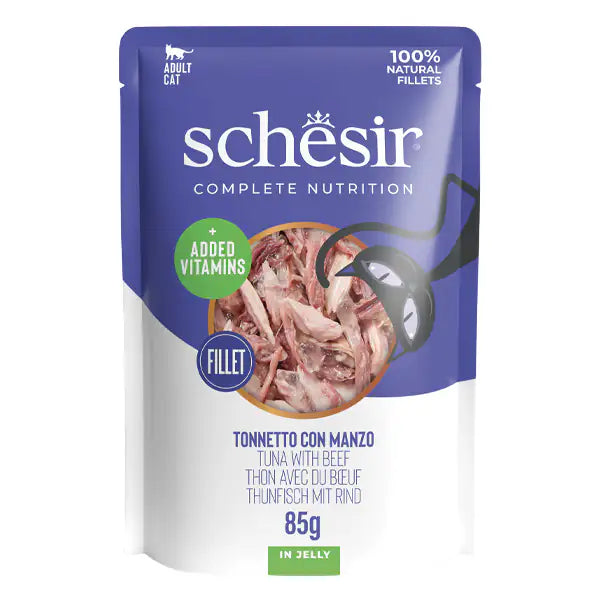 Schesir Cat Soft Adult filetti in gelatina alimento completo bustine 85 gr  Tonno con manzo bauzaarit.myshopify.com
