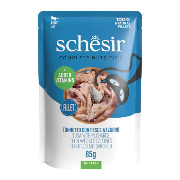 Schesir Cat Soft Adult filetti in gelatina alimento completo bustine 85 gr  Tonno con pesce azzurro bauzaarit.myshopify.com