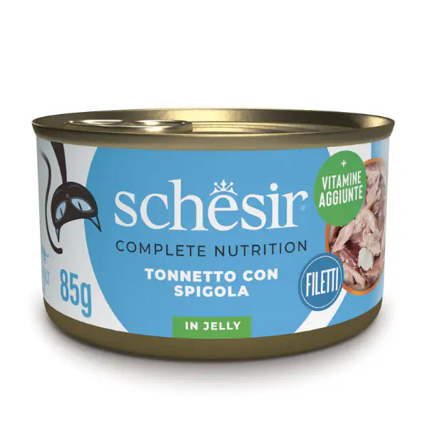 Schesir Cat Soft Adult filetti in gelatina alimento completo lattina 85 gr  Tonnetto bauzaarit.myshopify.com