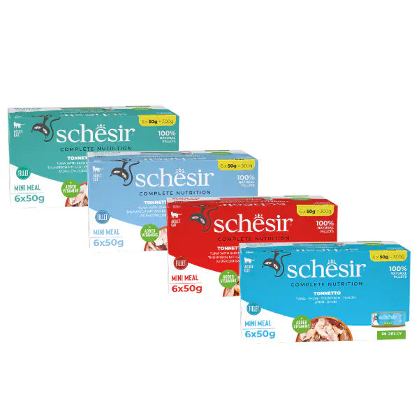 Schesir Cat Soft Adult filetti in gelatina alimento completo lattina Multipack 6x50 gr   bauzaarit.myshopify.com