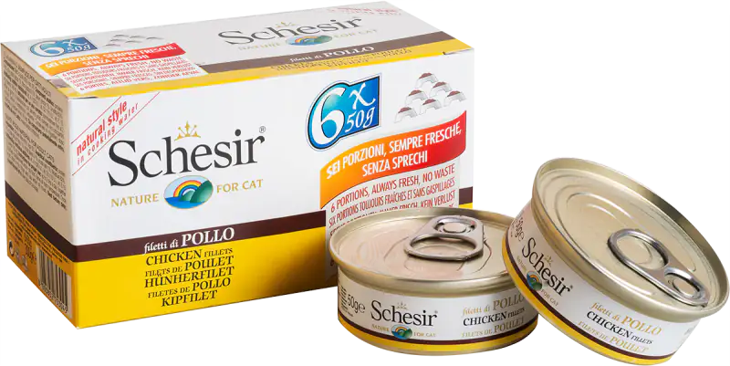 Schesir Cat Soft Adult filetti in gelatina alimento completo lattina Multipack 6x50 gr   bauzaarit.myshopify.com