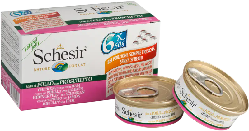 Schesir Cat Soft Adult filetti in gelatina alimento completo lattina Multipack 6x50 gr   bauzaarit.myshopify.com