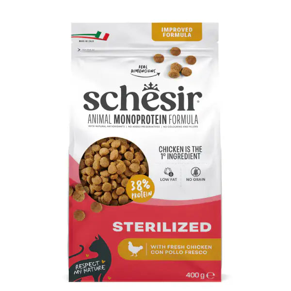 Schesir Cat Sterilized  Monoprotein formula Grain free Low Fat Pollo fresco  400 gr Bauzaar.it