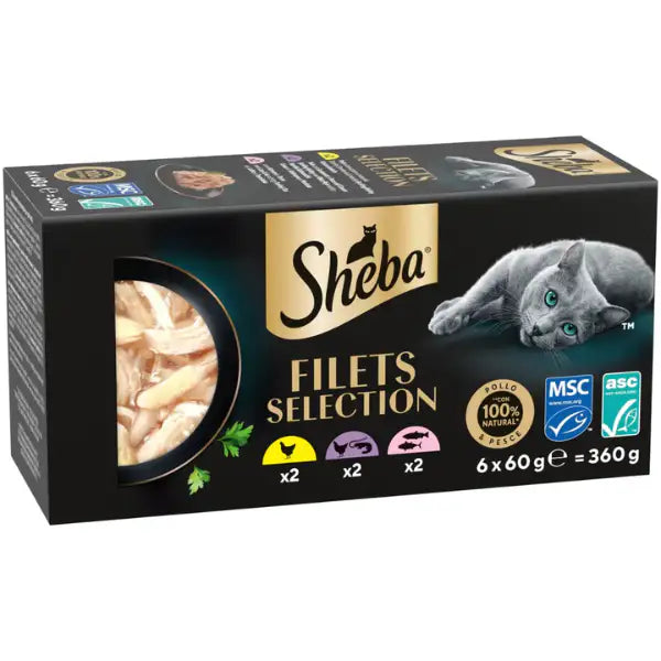 Sheba Filets in salsa Multipack 6x60 gr  Mix 2: Pollo Pesce Salmone Bauzaar.it