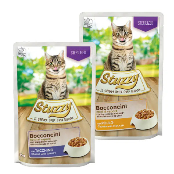 Stuzzy Cat Bocconcini Sterilized cotti al vapore 85 gr   bauzaarit.myshopify.com