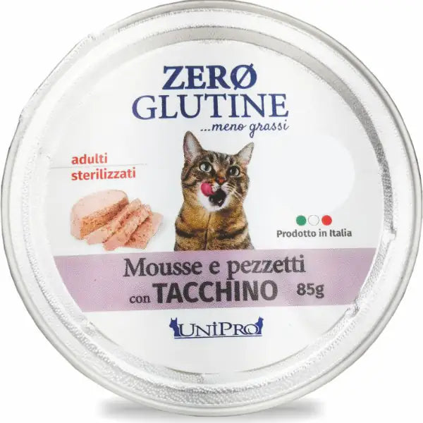 Unipro Zero glutine Mosse e pezzetti Cat Adult 85 gr  Tacchino bauzaarit.myshopify.com