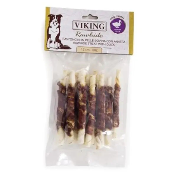 Viking Rawhide snack per cani bastoncini in pelle bovina  10 pezzi 12 cm - con anatra bauzaarit.myshopify.com
