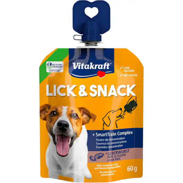 Vitakraft Lick & Snack Grain Free in crema formato Squeezy pouch richiudibile da 60 gr  Fegato Bauzaar.it