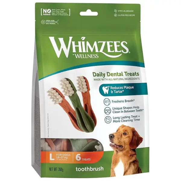 Whimzees Snack dentale Naturale Spazzolino  Large 6 pezzi bauzaarit.myshopify.com