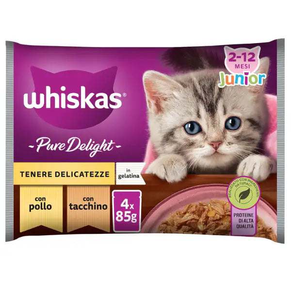 Whiskas Pure Delight Junior ricette in gelatina Multipack 4 pezzi da 85 gr   bauzaarit.myshopify.com