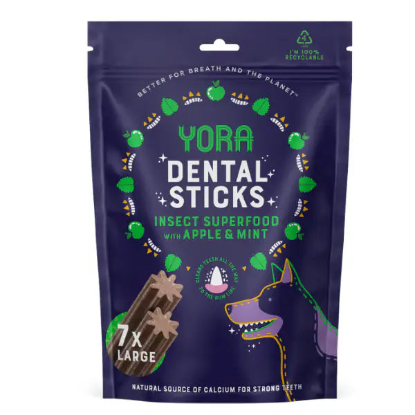Yora Dental Sticks snack dentali a base di insetti con mela e menta  Per taglia large - 7 x snack bauzaarit.myshopify.com