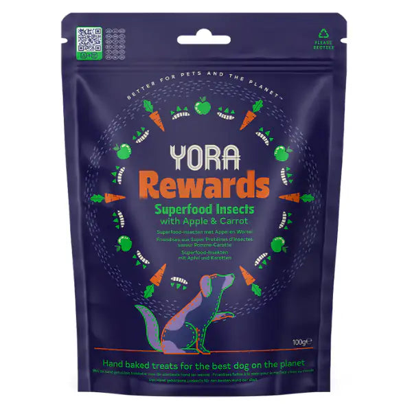 Yora Superfood Snack a base di insetti Dog Adult All Breeds Hypoallergenic 100 gr  Rewards - con mela e carota bauzaarit.myshopify.com