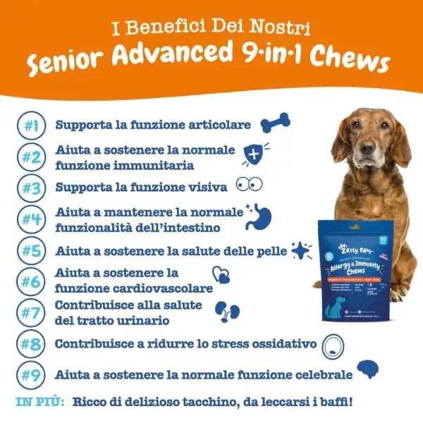 Zesty Paws Advance 9 in 1 Chews Multifunzionale Senior integratore per cani Alimento complementare   bauzaarit.myshopify.com